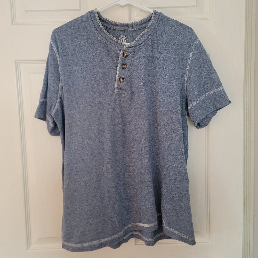 Mens blueish grey partial button down t shirt - size XL